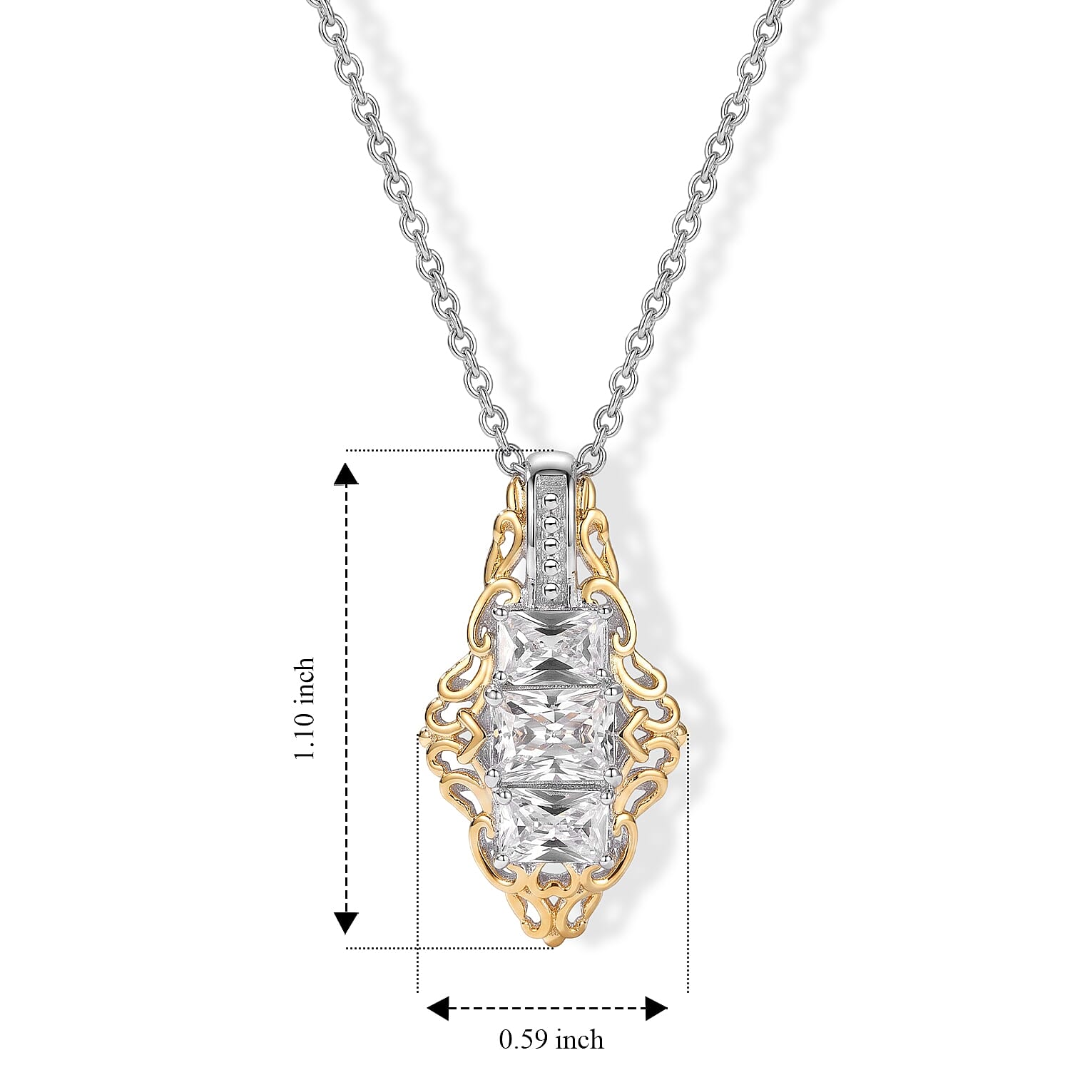 EverTrue Simulated Diamond Pendant in 18K YG Plated and Platinum Bond with Stainless Steel Necklace 20 Inches