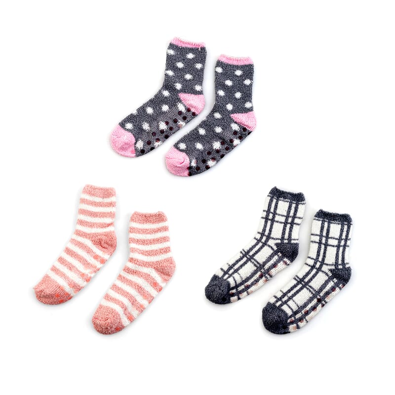 Mossimo White, Grey and Peach Pack Set of 3 Crozy Socks with Gripper Bottom