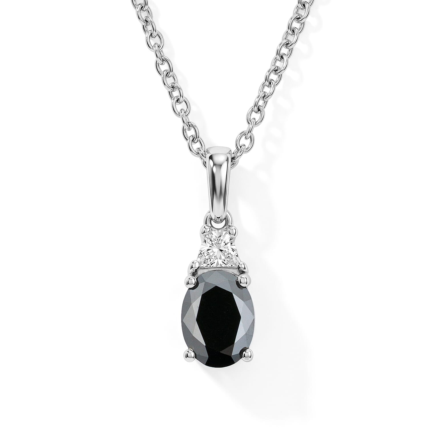 D'Joy Black and White Moissanite 1.40 ctw Pendant in Rhodium Over Sterling Silver with Stainless Steel Necklace 20 Inches