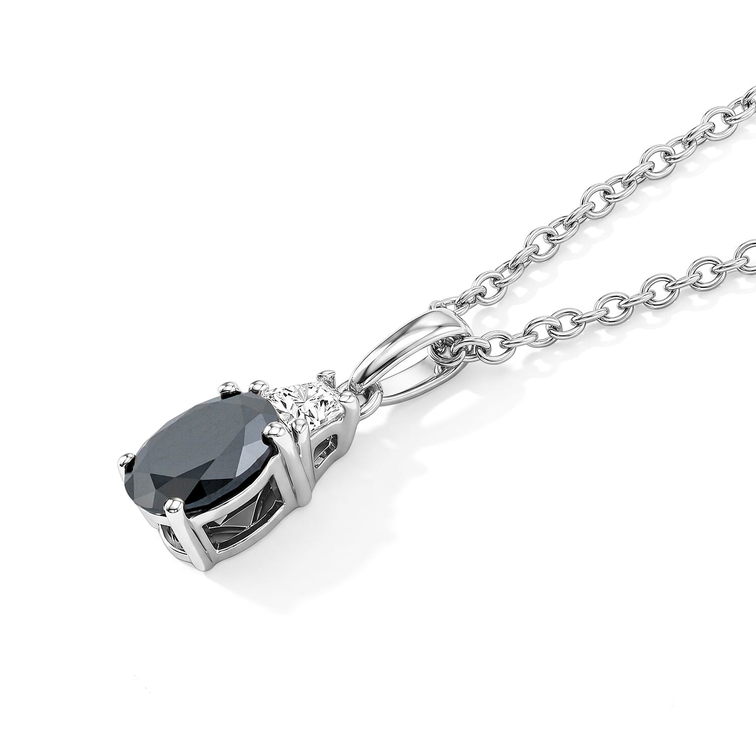D'Joy Black and White Moissanite 1.40 ctw Pendant in Rhodium Over Sterling Silver with Stainless Steel Necklace 20 Inches