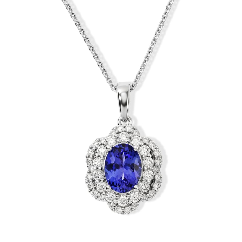 Certified and Appraised D'Joy Premium Tanzanite and Moissanite 1.80 ctw Pendant Necklace in Rhodium Over Sterling Silver 18 Inches