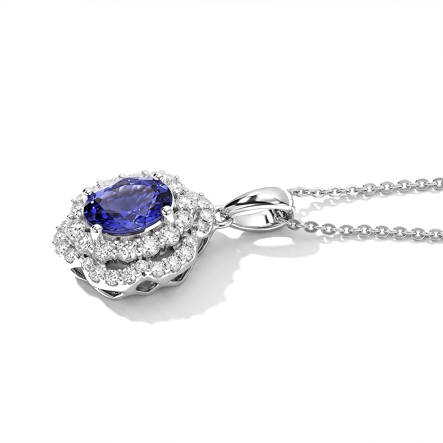 Certified and Appraised D'Joy Premium Tanzanite and Moissanite 1.80 ctw Pendant Necklace in Rhodium Over Sterling Silver 18 Inches