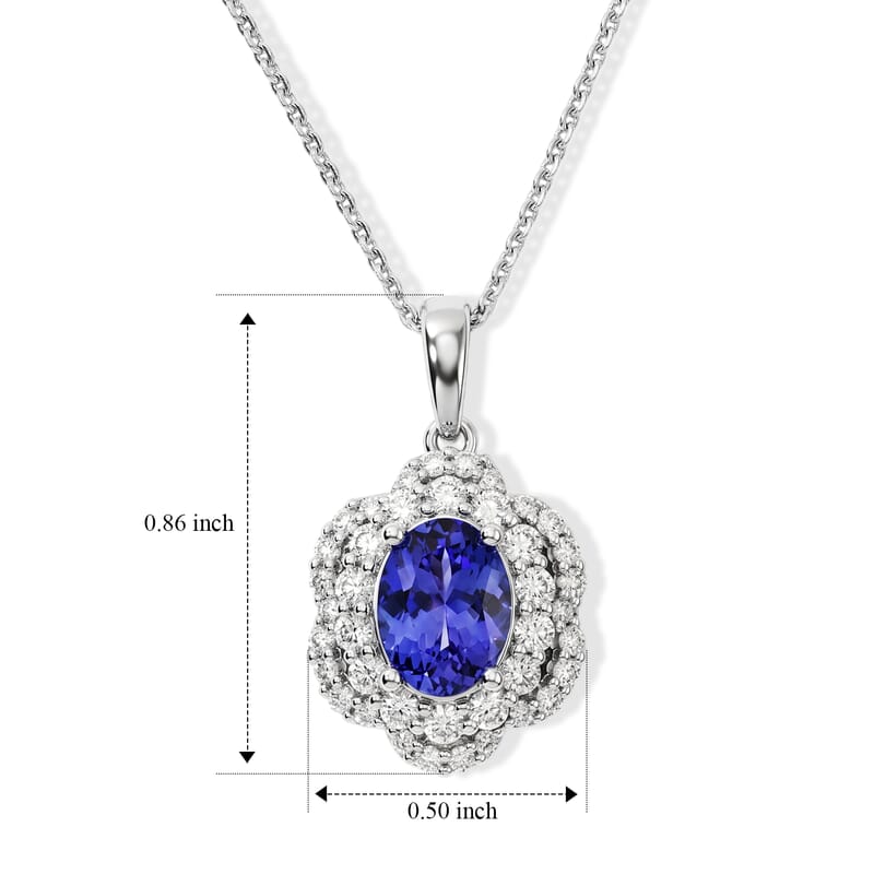 Certified and Appraised D'Joy Premium Tanzanite and Moissanite 1.80 ctw Pendant Necklace in Rhodium Over Sterling Silver 18 Inches