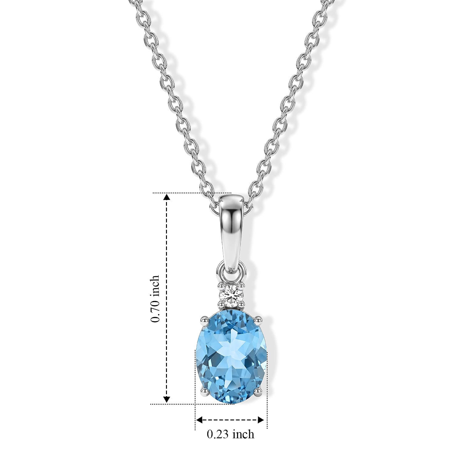 Premium Swiss Blue Topaz and Luxuriant Lab Grown Diamond SI 1.50 ctw Blue Serenity Pendant Necklace in Rhodium Over Sterling Silver 20 Inches