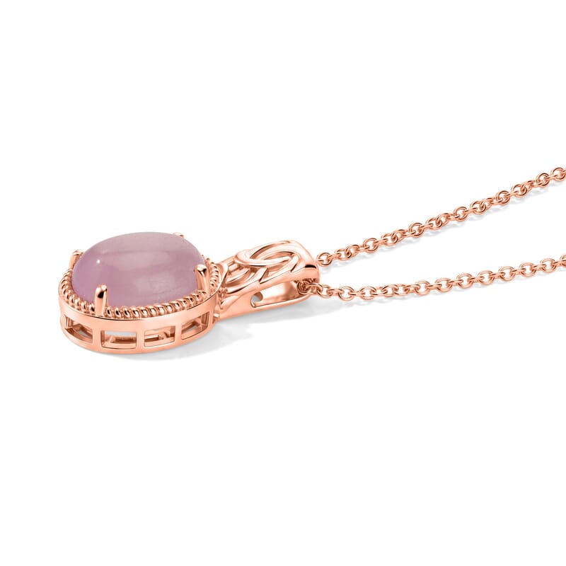 EverTrue Kunzite 6.60 ctw Blush Bezentine Pendant in 18K RG Plated with ION Plated RG Stainless Steel Necklace 20 Inches