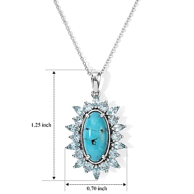 D'Joy Sonoran Turquoise and Lagoon Apatite 5.00 ctw Pendant Necklace in Rhodium Over Sterling Silver 20 Inches