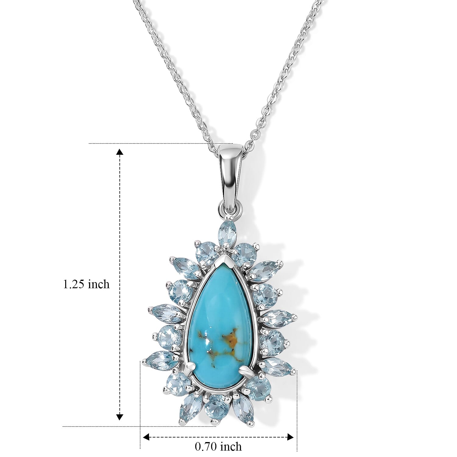 D'Joy Sonoran Turquoise and Lagoon Apatite 4.50 ctw Floral Spray Pendant Necklace in Rhodium Over Sterling Silver 20 Inches