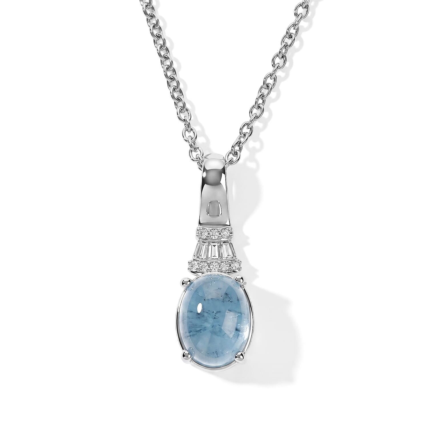 EverTrue Santa Maria Aquamarine and White Zircon 2.80 ctw Pendant in Platinum Bond with Stainless Steel Necklace (20 Inches)