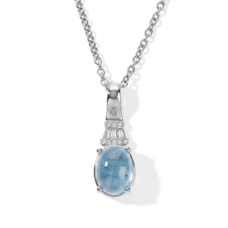 EverTrue Santa Maria Aquamarine and White Zircon 2.80 ctw Pendant in Platinum Bond with Stainless Steel Necklace (20 Inches)