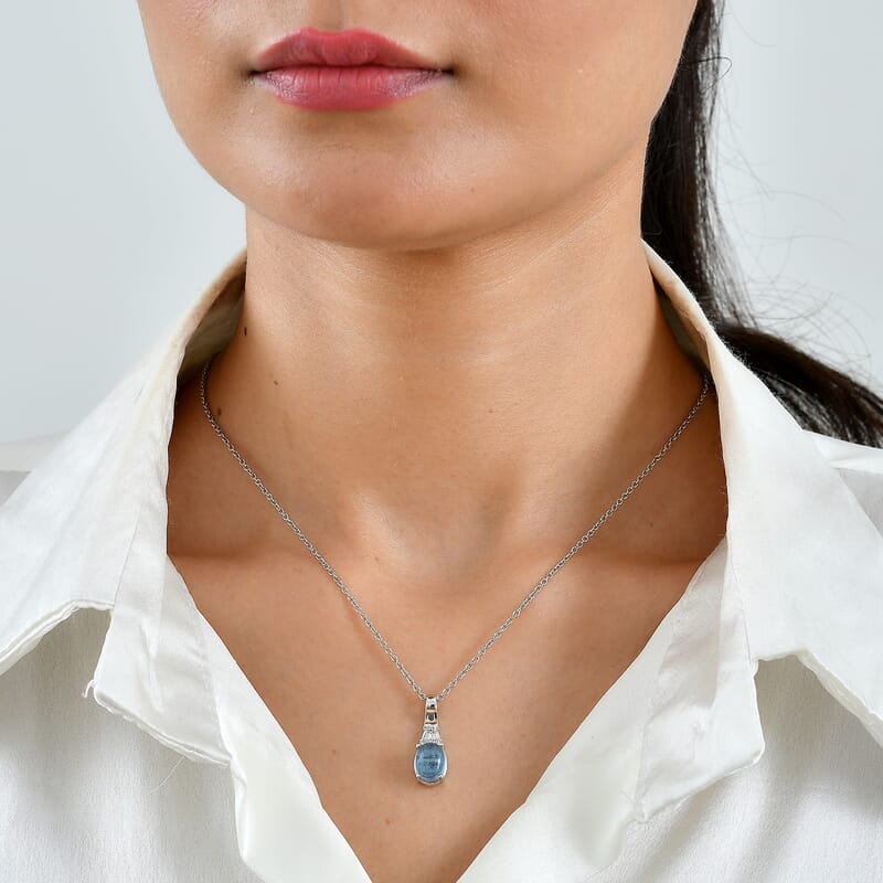 EverTrue Santa Maria Aquamarine and White Zircon 2.80 ctw Pendant in Platinum Bond with Stainless Steel Necklace (20 Inches)