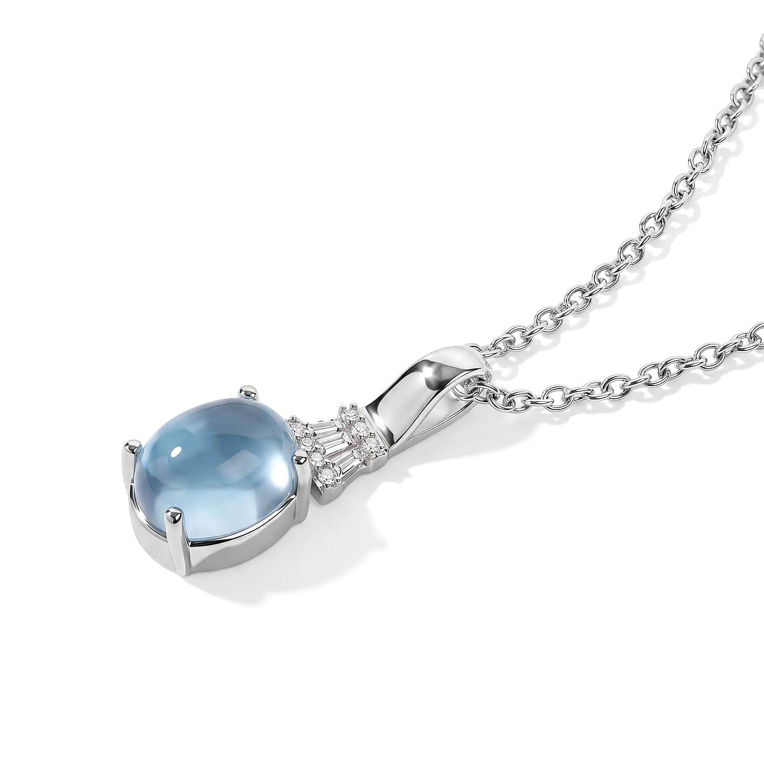 EverTrue Santa Maria Aquamarine and White Zircon 2.80 ctw Pendant in Platinum Bond with Stainless Steel Necklace (20 Inches)