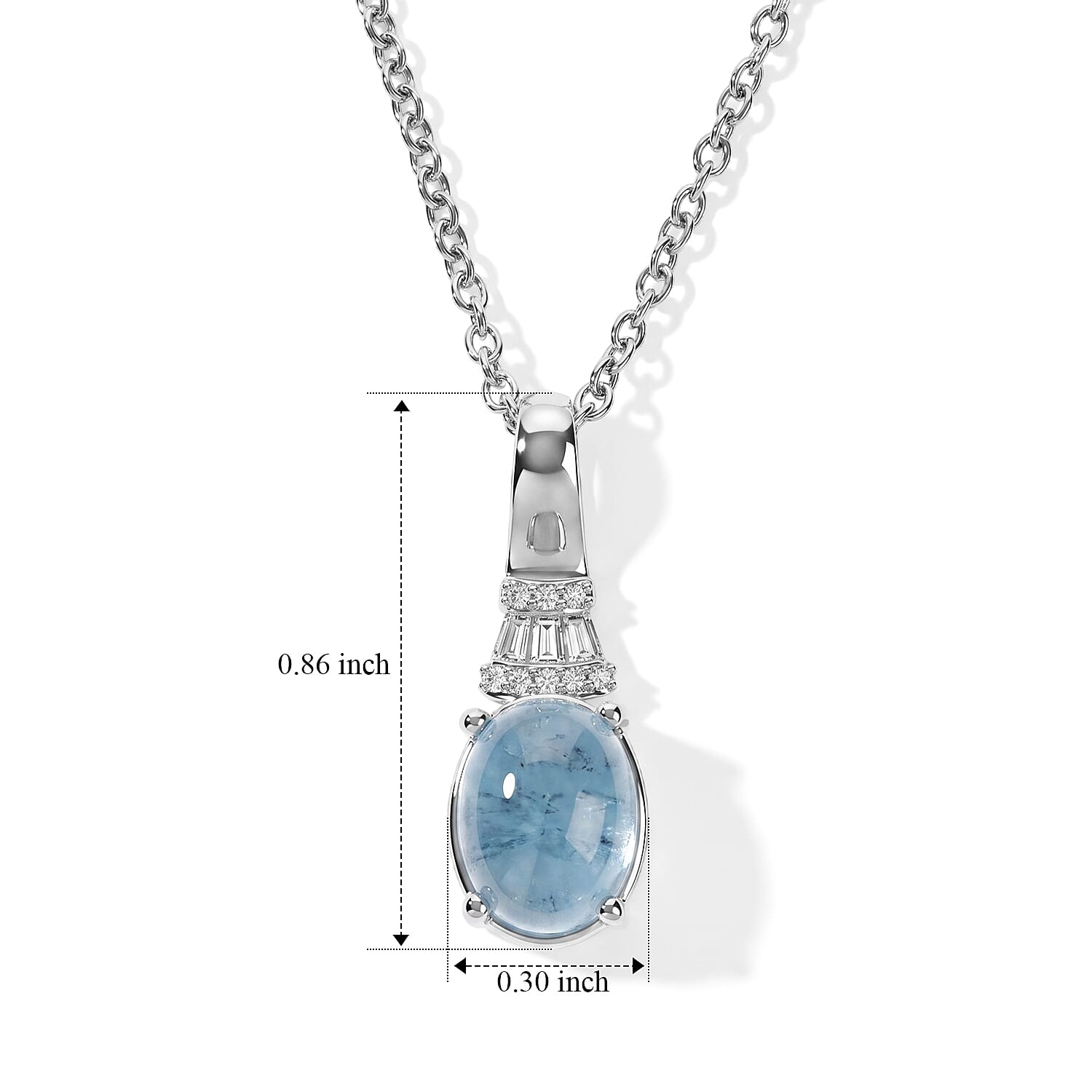 EverTrue Santa Maria Aquamarine and White Zircon 2.80 ctw Pendant in Platinum Bond with Stainless Steel Necklace (20 Inches)