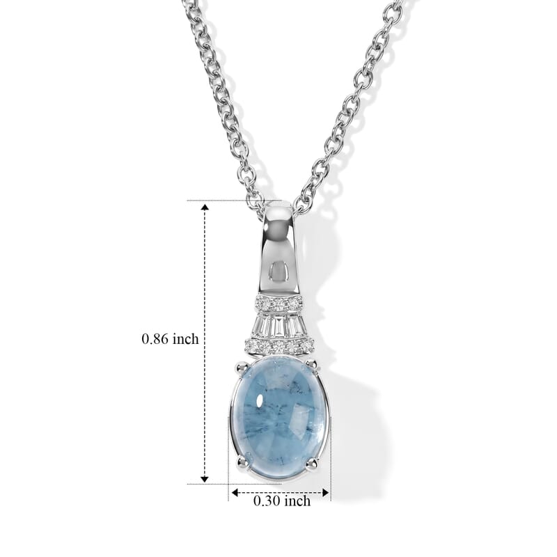 EverTrue Santa Maria Aquamarine and White Zircon 2.80 ctw Pendant in Platinum Bond with Stainless Steel Necklace (20 Inches)