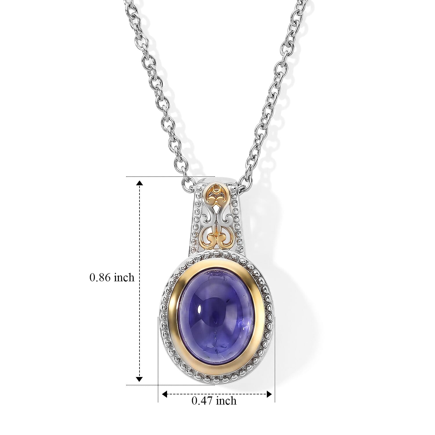Pendant with Chain (Size 20) Stainless Steel 3.90 ctw