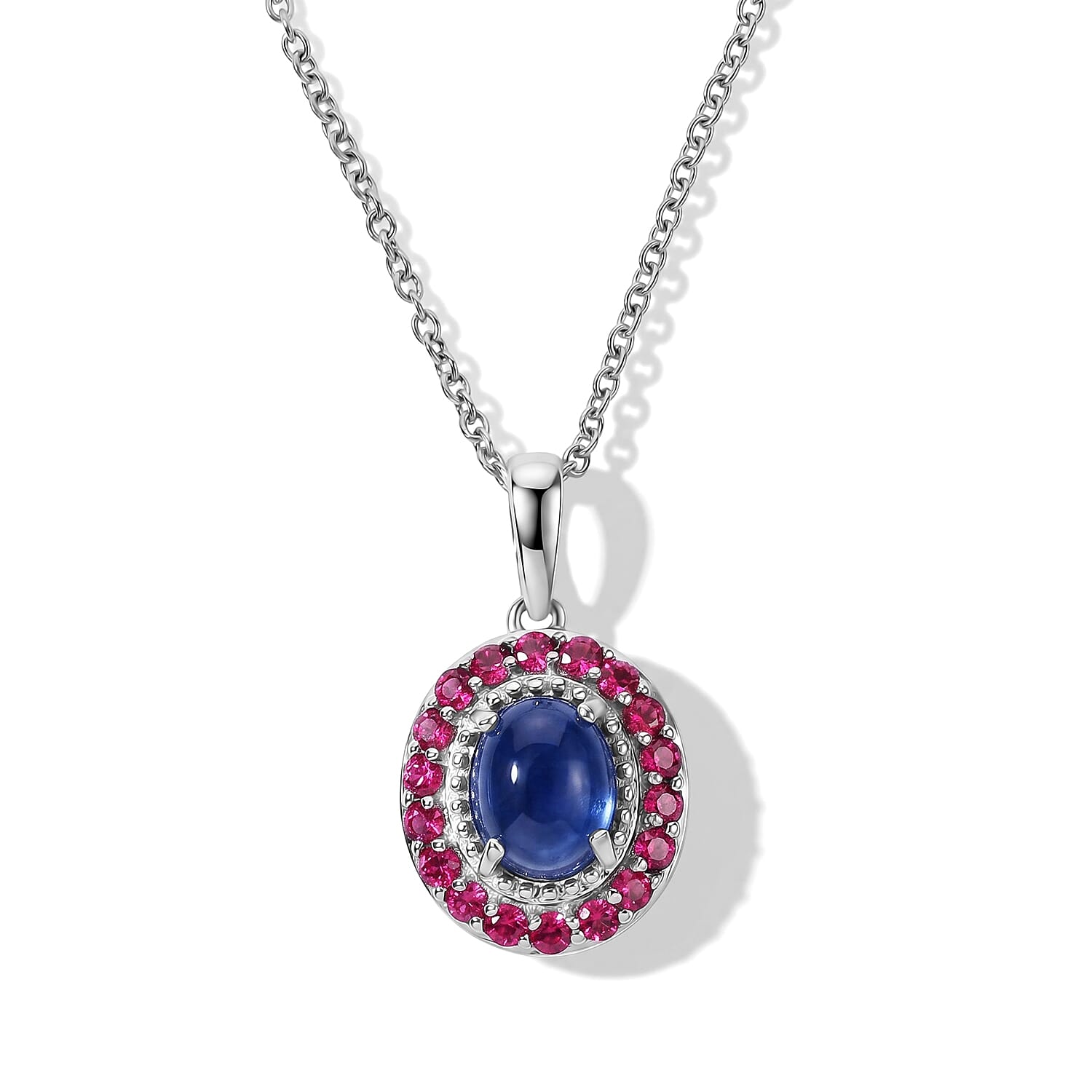 EverTrue Tanzanite and Orissa Rhodolite Garnet 3.60 ctw Pendant in Platinum Bond with Stainless Steel Necklace 20 Inches
