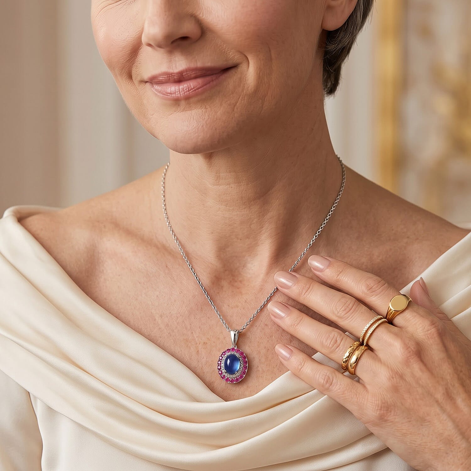 EverTrue Tanzanite and Orissa Rhodolite Garnet 3.60 ctw Pendant in Platinum Bond with Stainless Steel Necklace 20 Inches