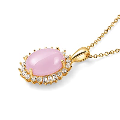 EverTrue Kunzite and White Zircon 12.80 ctw Pendant in 18K YG Plated with ION Plated YG Stainless Steel Necklace (20 Inches)