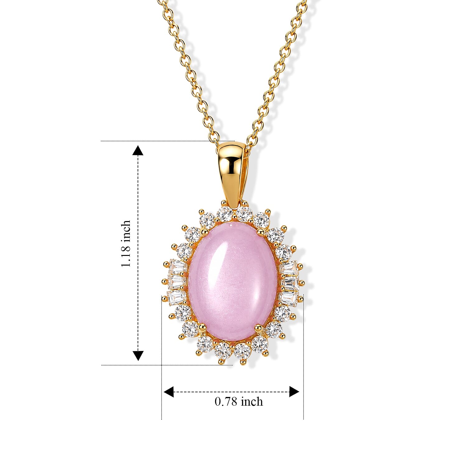 EverTrue Kunzite and White Zircon 12.80 ctw Pendant in 18K YG Plated with ION Plated YG Stainless Steel Necklace (20 Inches)
