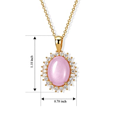 EverTrue Kunzite and White Zircon 12.80 ctw Pendant in 18K YG Plated with ION Plated YG Stainless Steel Necklace (20 Inches)