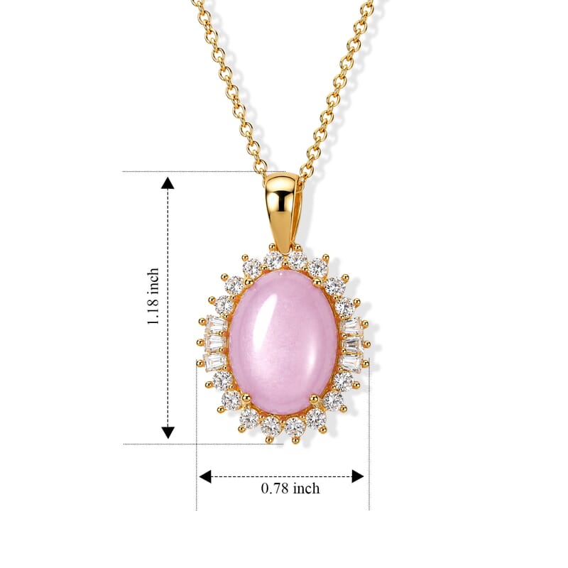 EverTrue Kunzite and White Zircon 12.80 ctw Blush Radiance Pendant in 18K YG Plated with ION Plated YG Stainless Steel Necklace (20 Inches)