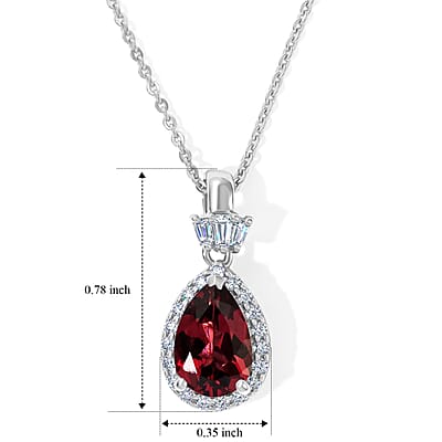 D'Joy Premium Tanzanian Raspberry Garnet and Moissanite 2.00 ctw Pendant Necklace in Rhodium Over Sterling Silver 18 Inches