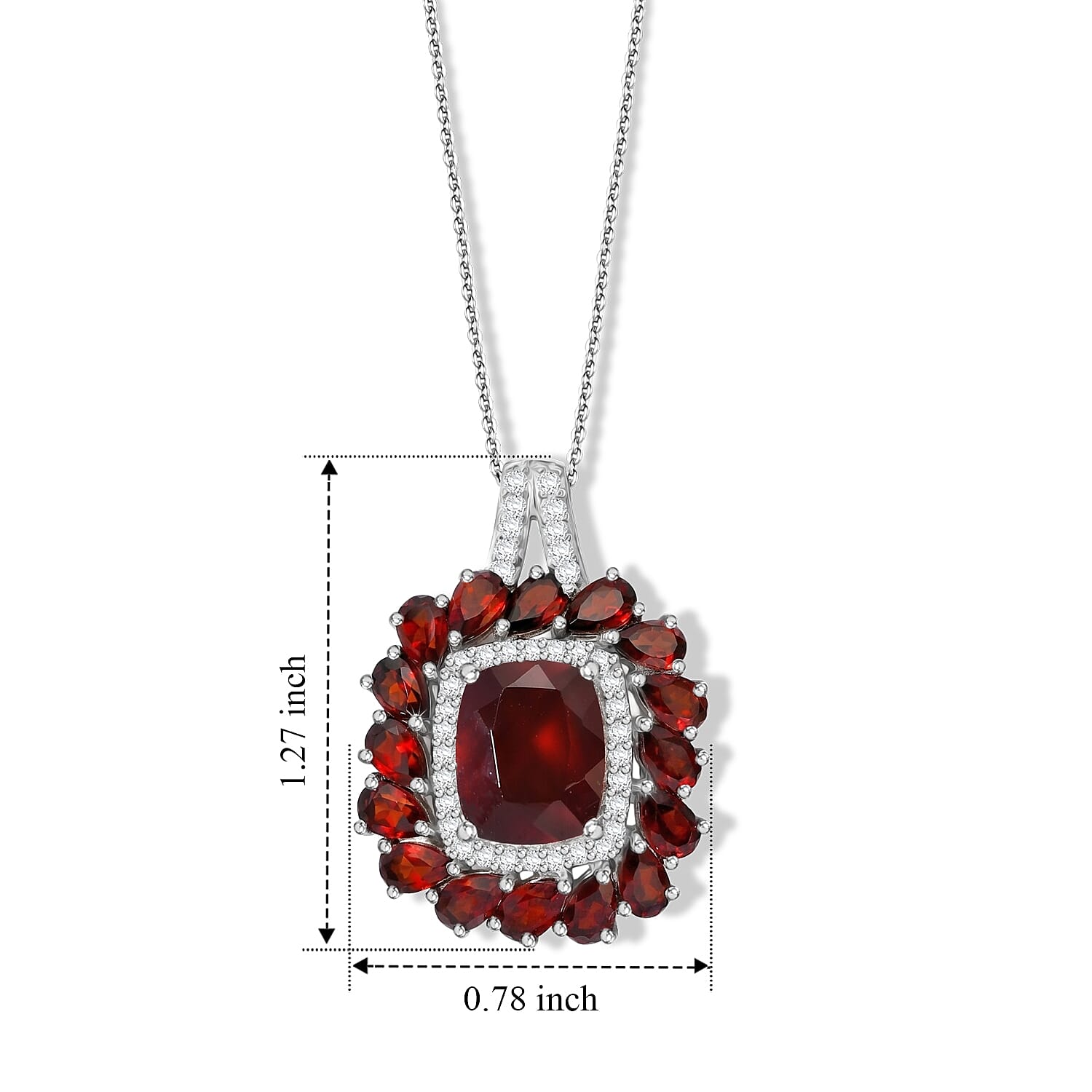 D'Joy Premium Honey Garnet and Moissanite 10.35 ctw Pendant Necklace in Rhodium Over Sterling Silver 20 Inches