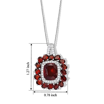 D'Joy Premium Honey Garnet and Moissanite 10.35 ctw Pendant Necklace in Rhodium Over Sterling Silver 20 Inches