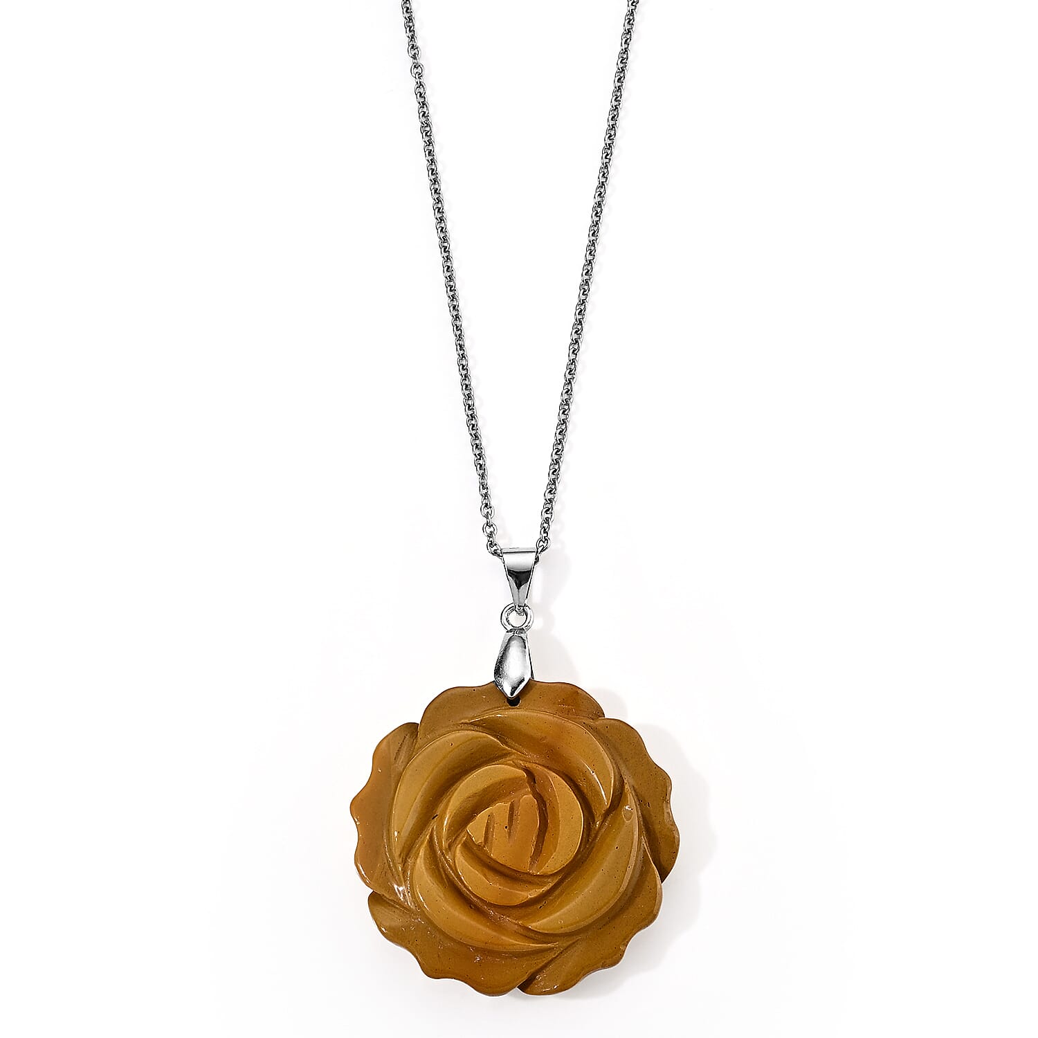 Kennedy Range Mookaite 50.00 ctw Rose Pendant in Silvertone with Stainless Steel Necklace 20 Inches