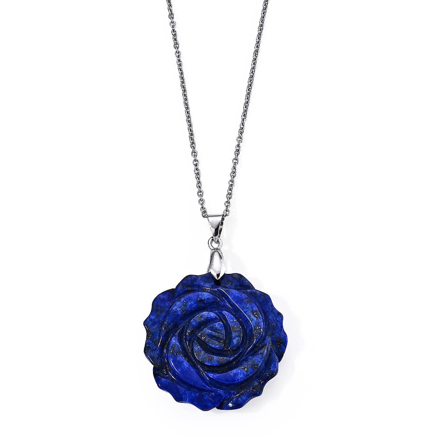 Red Aventurine 50.00 ctw Rose Pendant in Silvertone with Stainless Steel Necklace 20 Inches