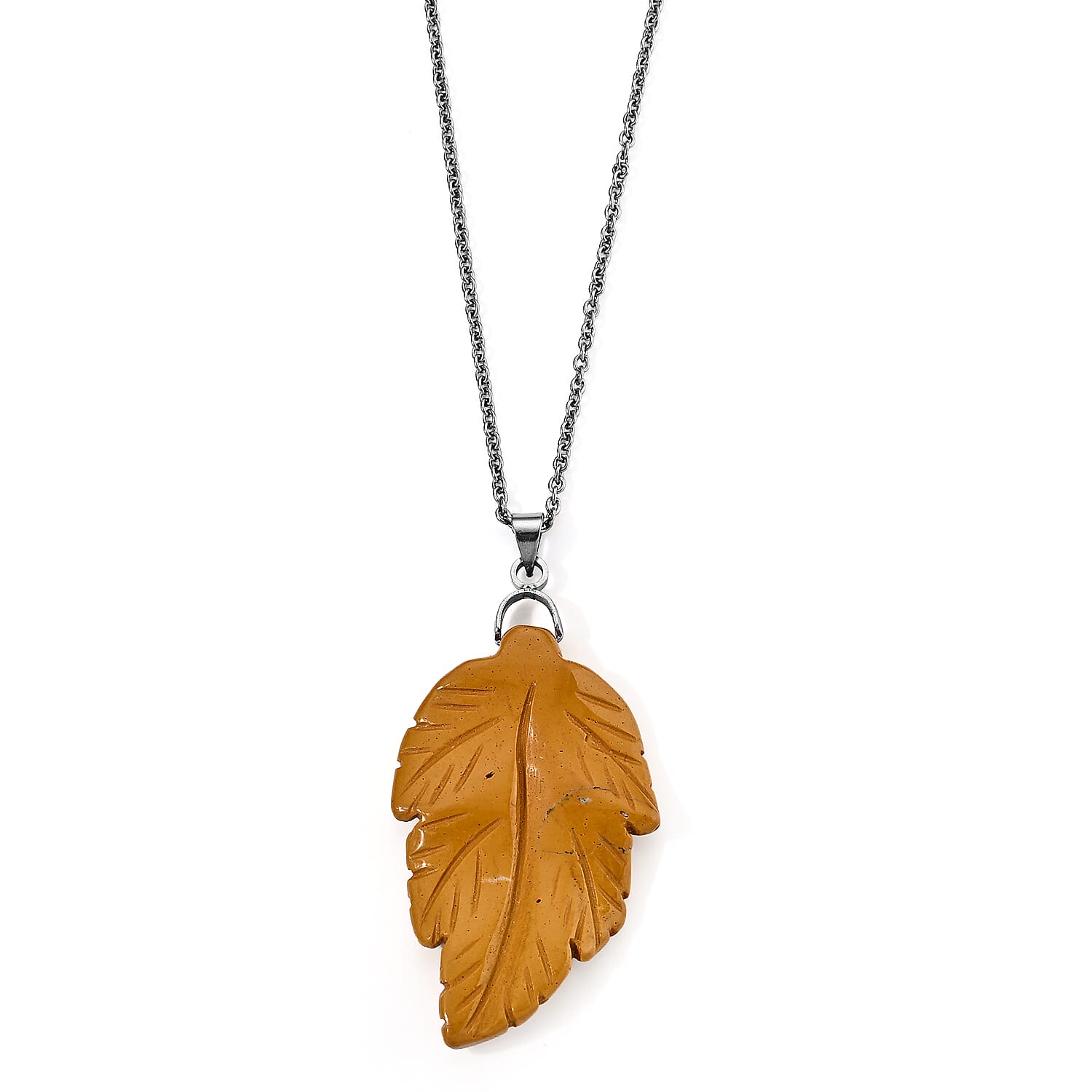 Mookite 15.00 ctw Leaf Pendant Necklace (20 Inches) in Stainless Steel