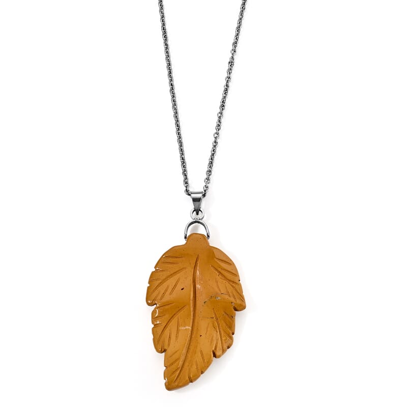 Mookite 15.00 ctw Leaf Pendant Necklace (20 Inches) in Stainless Steel