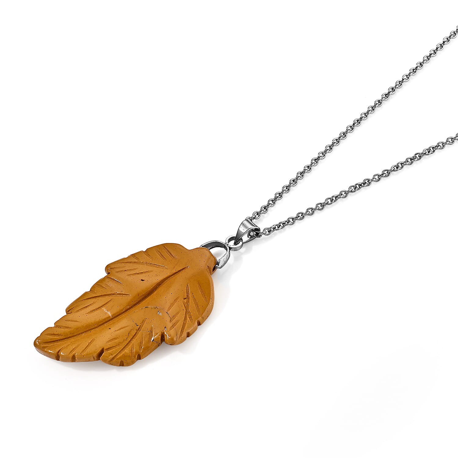 Mookite 15.00 ctw Leaf Pendant Necklace (20 Inches) in Stainless Steel