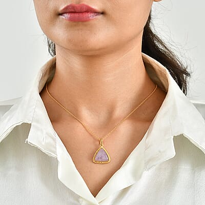 EverTrue Kunzite 31.30 ctw Pendant in 18K YG Plated with ION Plated YG Stainless Steel (20 Inches)