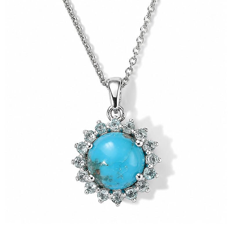D'Joy AAA Sonoran Turquoise and Blue Apatite 2.30 ctw Pendant Necklace (20 Inches) in Rhodium Over Sterling Silver