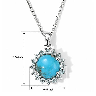 D'Joy AAA Sonoran Turquoise and Blue Apatite 2.30 ctw Pendant Necklace (20 Inches) in Rhodium Over Sterling Silver