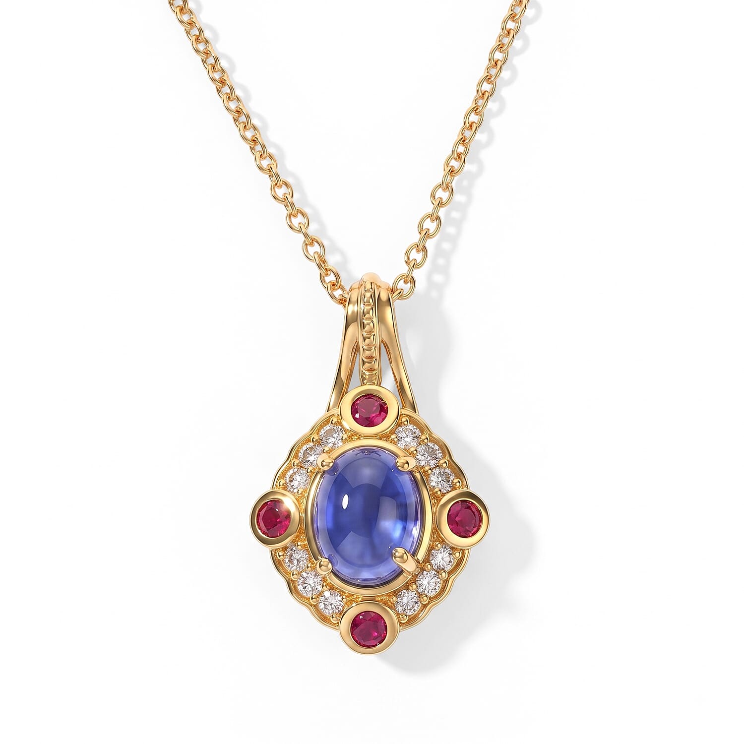 EverTrue Tanzanite and Multi Gemstone 3.40 ctw Pendant in 18K YG Plated with ION Plated YG Stainless Steel Necklace 20 Inches