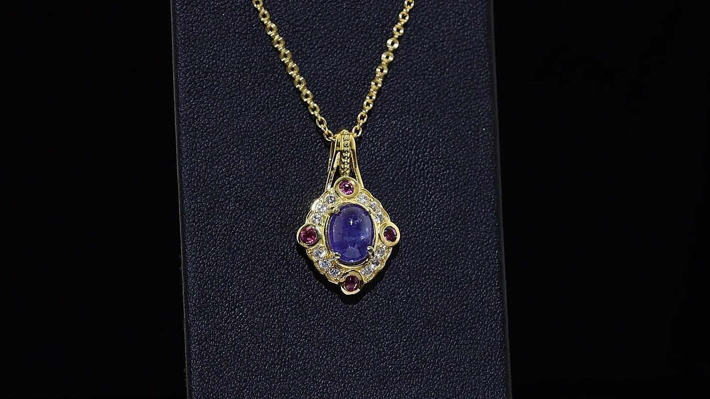 EverTrue Tanzanite and Multi Gemstone 3.40 ctw Pendant in 18K YG Plated with ION Plated YG Stainless Steel Necklace 20 Inches