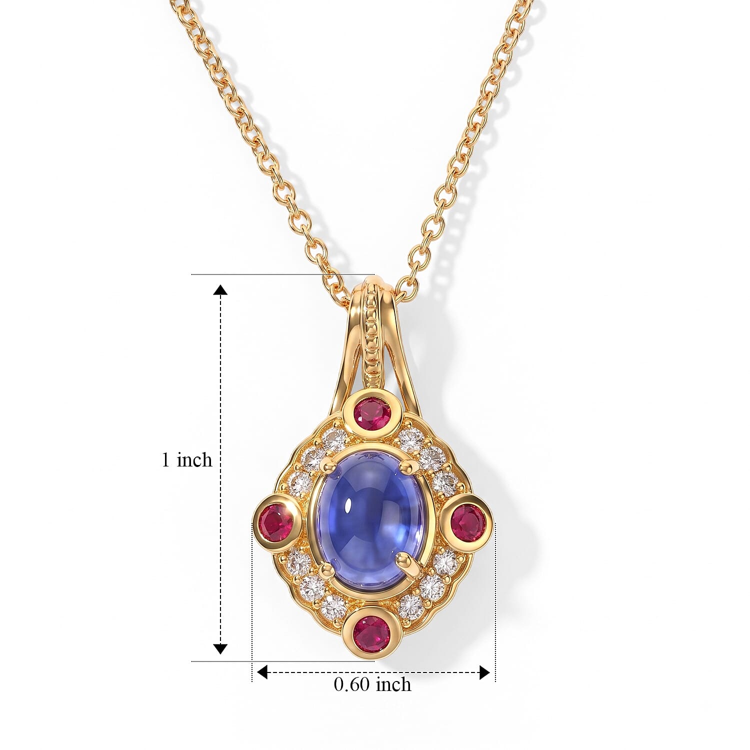 EverTrue Tanzanite and Multi Gemstone 3.40 ctw Pendant in 18K YG Plated with ION Plated YG Stainless Steel Necklace 20 Inches