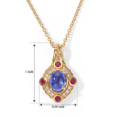 EverTrue Tanzanite and Multi Gemstone 3.40 ctw Pendant in 18K YG Plated with ION Plated YG Stainless Steel Necklace 20 Inches