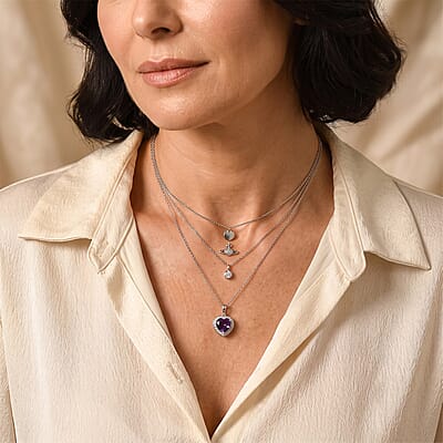 EverTrue African Amethyst and Moissanite 3.20 ctw Pendant in Platinum Bond with Stainless Steel (20 Inches)