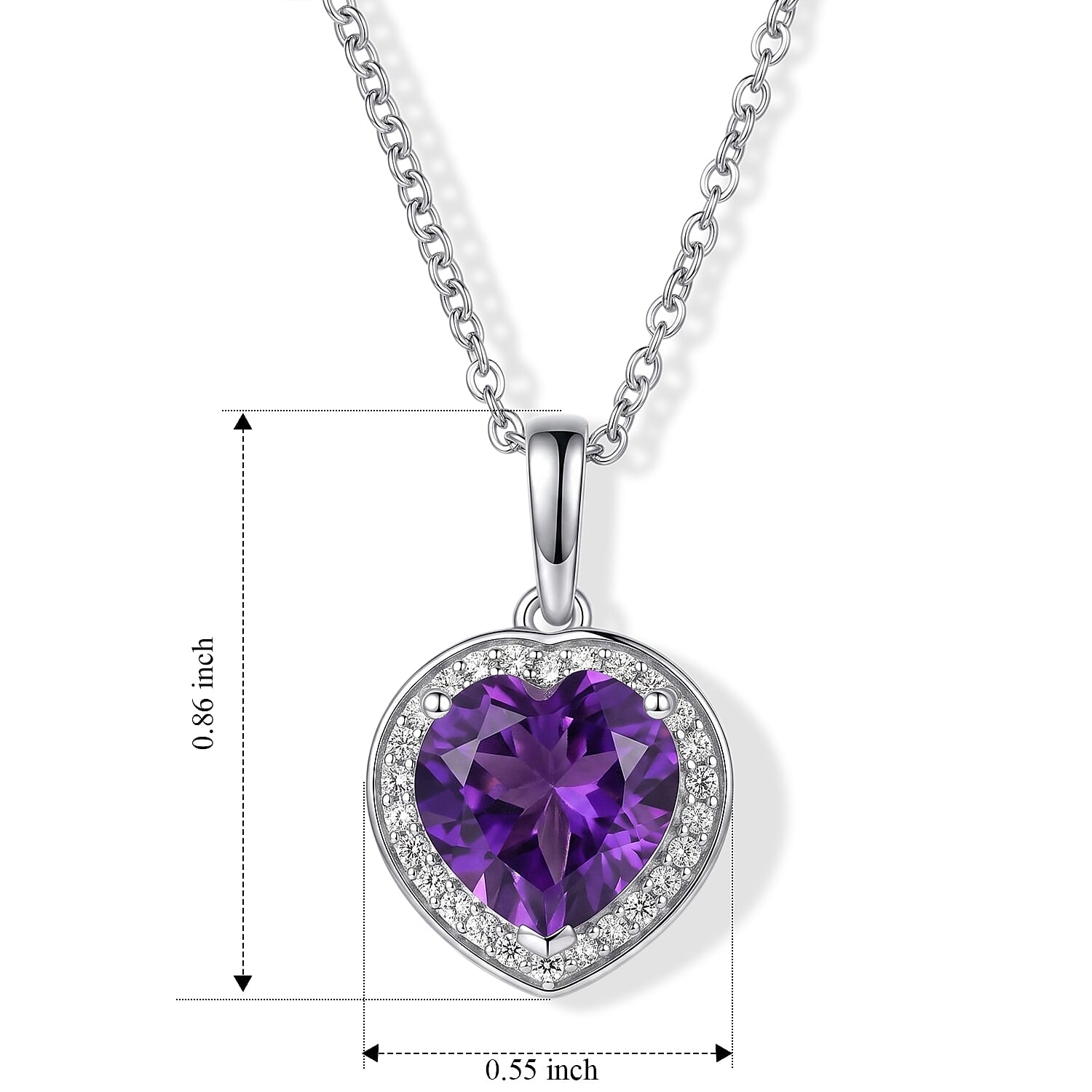 EverTrue African Amethyst and Moissanite 3.20 ctw Pendant in Platinum Bond with Stainless Steel (20 Inches)