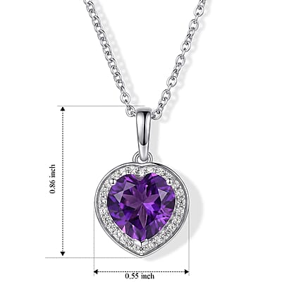 EverTrue African Amethyst and Moissanite 3.20 ctw Pendant in Platinum Bond with Stainless Steel (20 Inches)