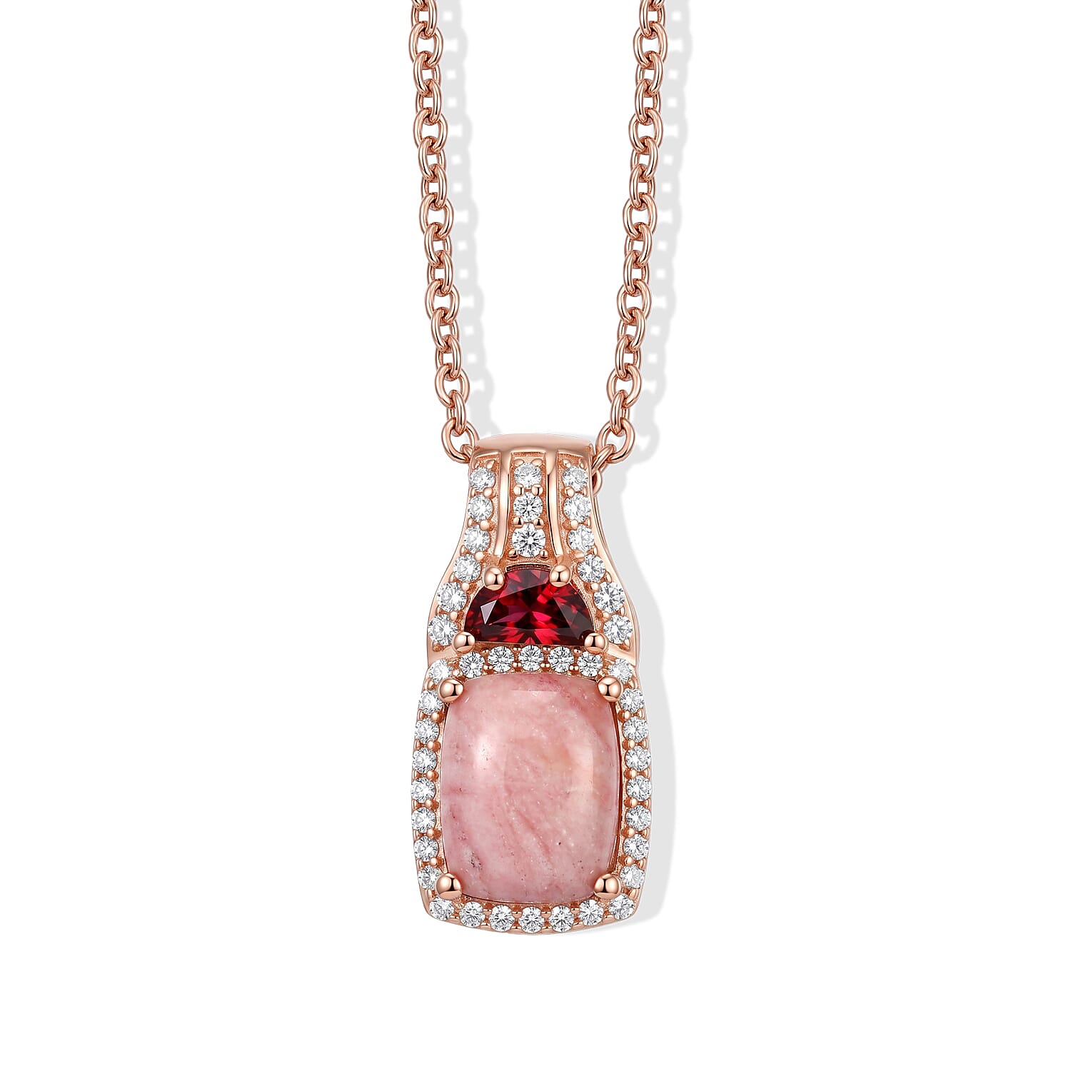 EverTrue Oregon Sunrise Peach Opal and Multi Gemstone 2.30 ctw Pendant in 18K RG Plated with ION Plated RG Stainless Steel Necklace 20 Inches