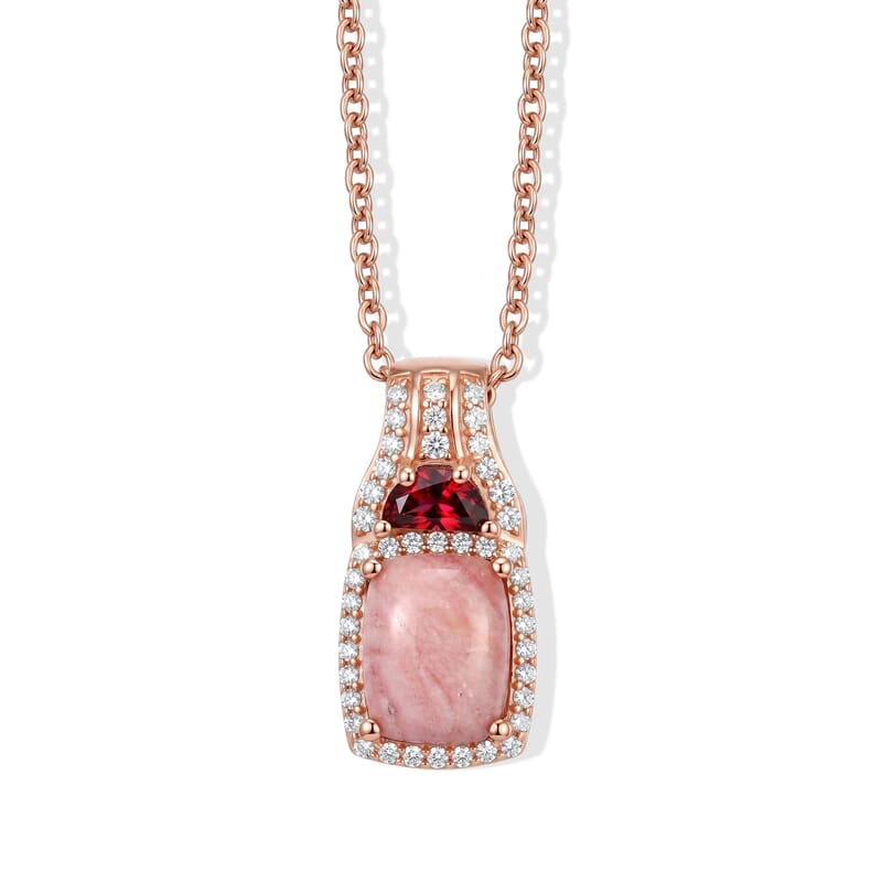 EverTrue Oregon Sunrise Peach Opal and Multi Gemstone 2.30 ctw Pendant in 18K RG Plated with ION Plated RG Stainless Steel Necklace 20 Inches