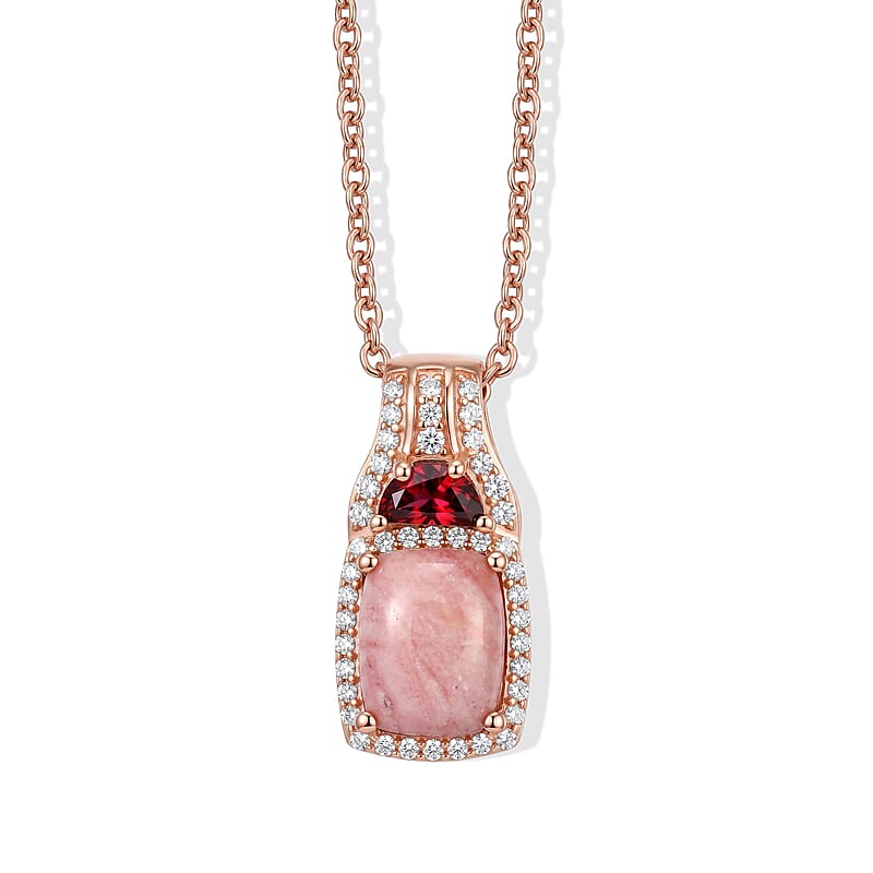 EverTrue Oregon Sunrise Peach Opal and Multi Gemstone 2.30 ctw Pendant in 18K RG Plated with ION Plated RG Stainless Steel Necklace 20 Inches