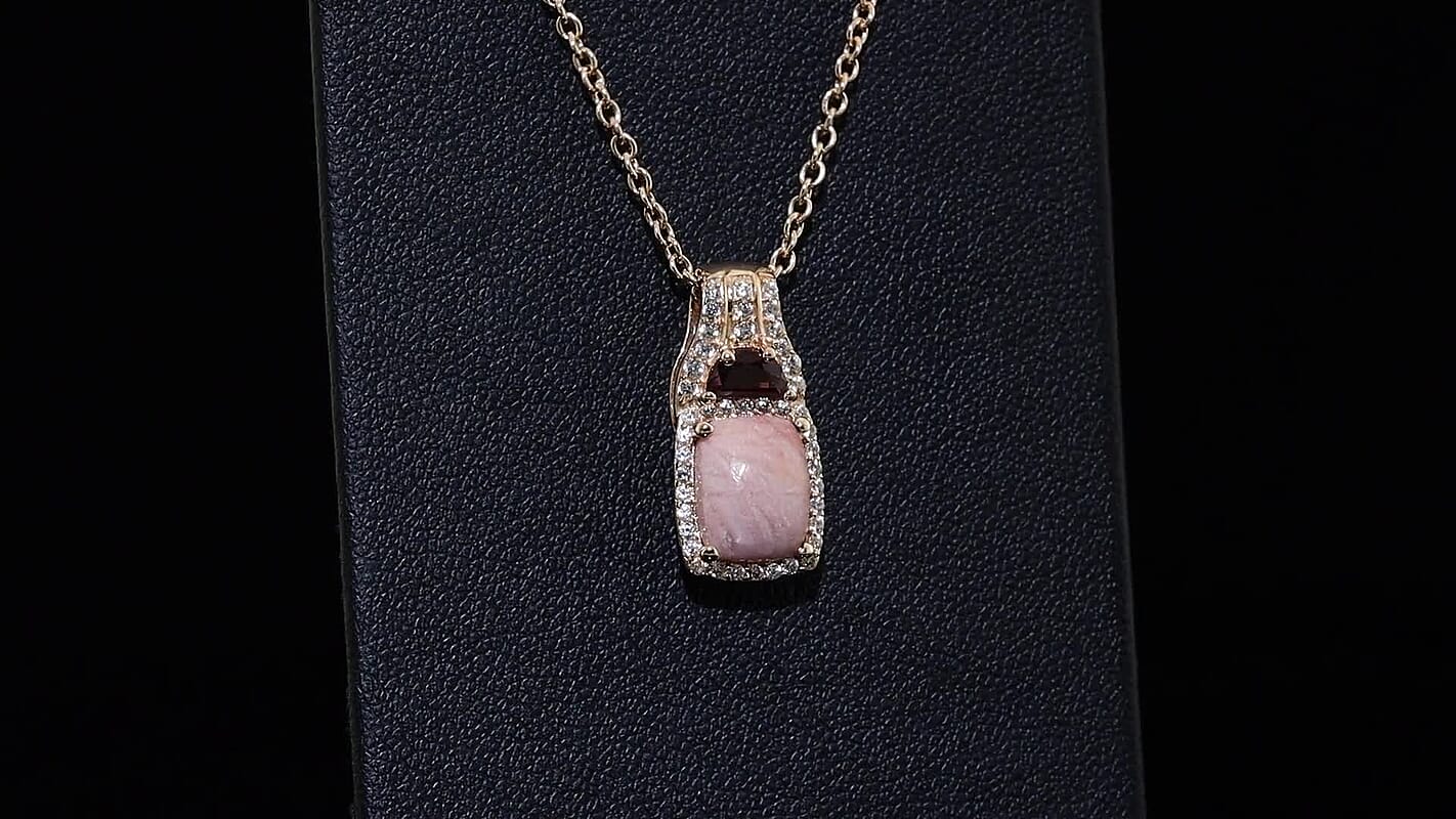 EverTrue Oregon Sunrise Peach Opal and Multi Gemstone 2.30 ctw Pendant in 18K RG Plated with ION Plated RG Stainless Steel Necklace 20 Inches