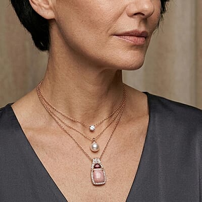 EverTrue Oregon Sunrise Peach Opal and Multi Gemstone 2.30 ctw Pendant in 18K RG Plated with ION Plated RG Stainless Steel Necklace 20 Inches