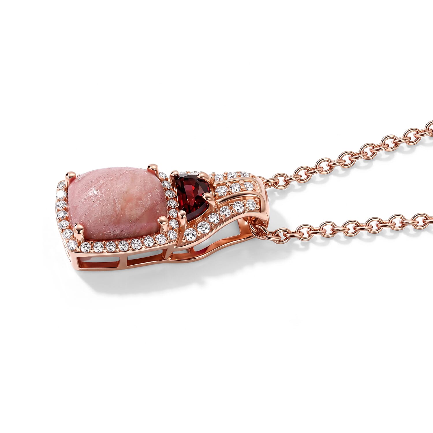 EverTrue Oregon Sunrise Peach Opal and Multi Gemstone 2.30 ctw Pendant in 18K RG Plated with ION Plated RG Stainless Steel Necklace 20 Inches