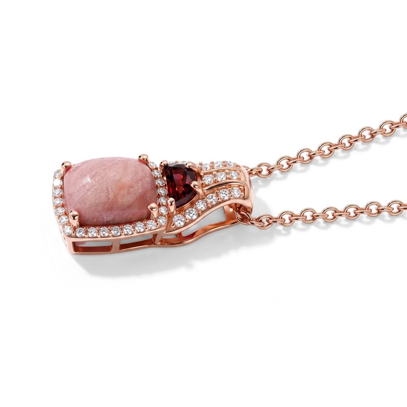 EverTrue Oregon Sunrise Peach Opal and Multi Gemstone 2.30 ctw Pendant in 18K RG Plated with ION Plated RG Stainless Steel Necklace 20 Inches