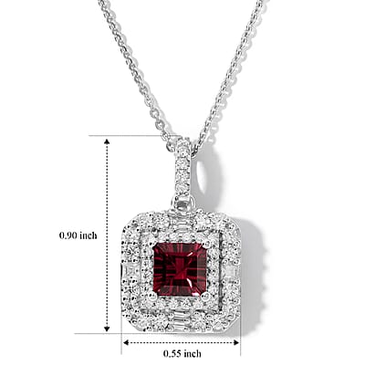 D'Joy Concave Cut Premium Tanzanian Raspberry Garnet and Moissanite 2.15 ctw Pendant Necklace in Rhodium Over Sterling Silver 18 Inches